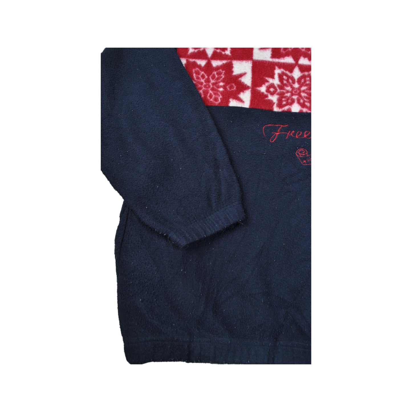 Vintage Fleece 1/4 Zip  Retro Pattern Blue XL