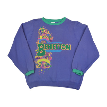 Vintage Benetton Rundhals Sweatshirt Lila Damen XXS