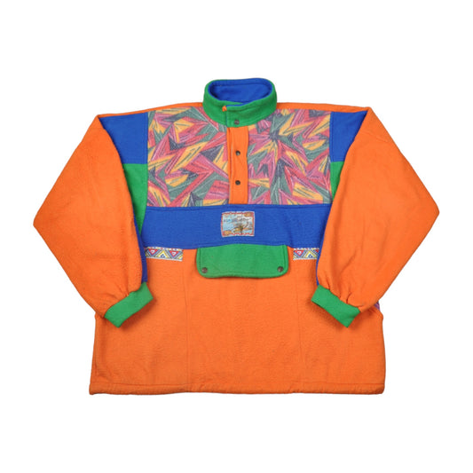 Vintage 1/4 Zip Fleece Retro Pattern Orange XL