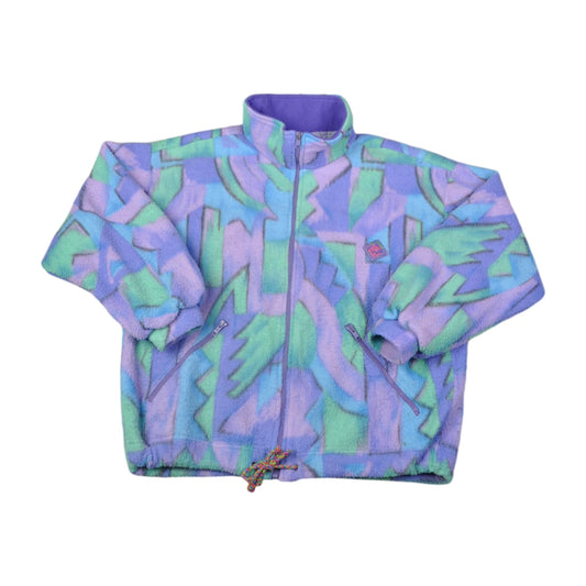 Vintage Fleece Jacket Retro Pattern Purple Ladies Small