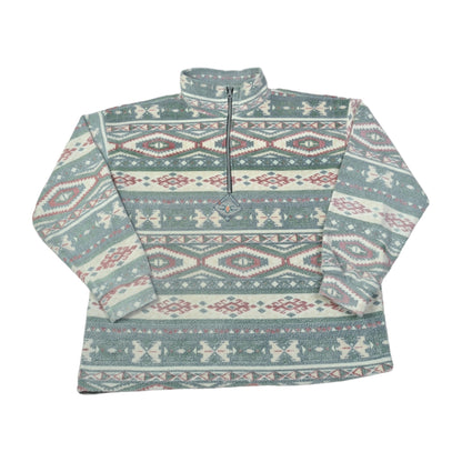 Vintage 1/4 Zip Fleece Retro Aztec Pattern Green Large