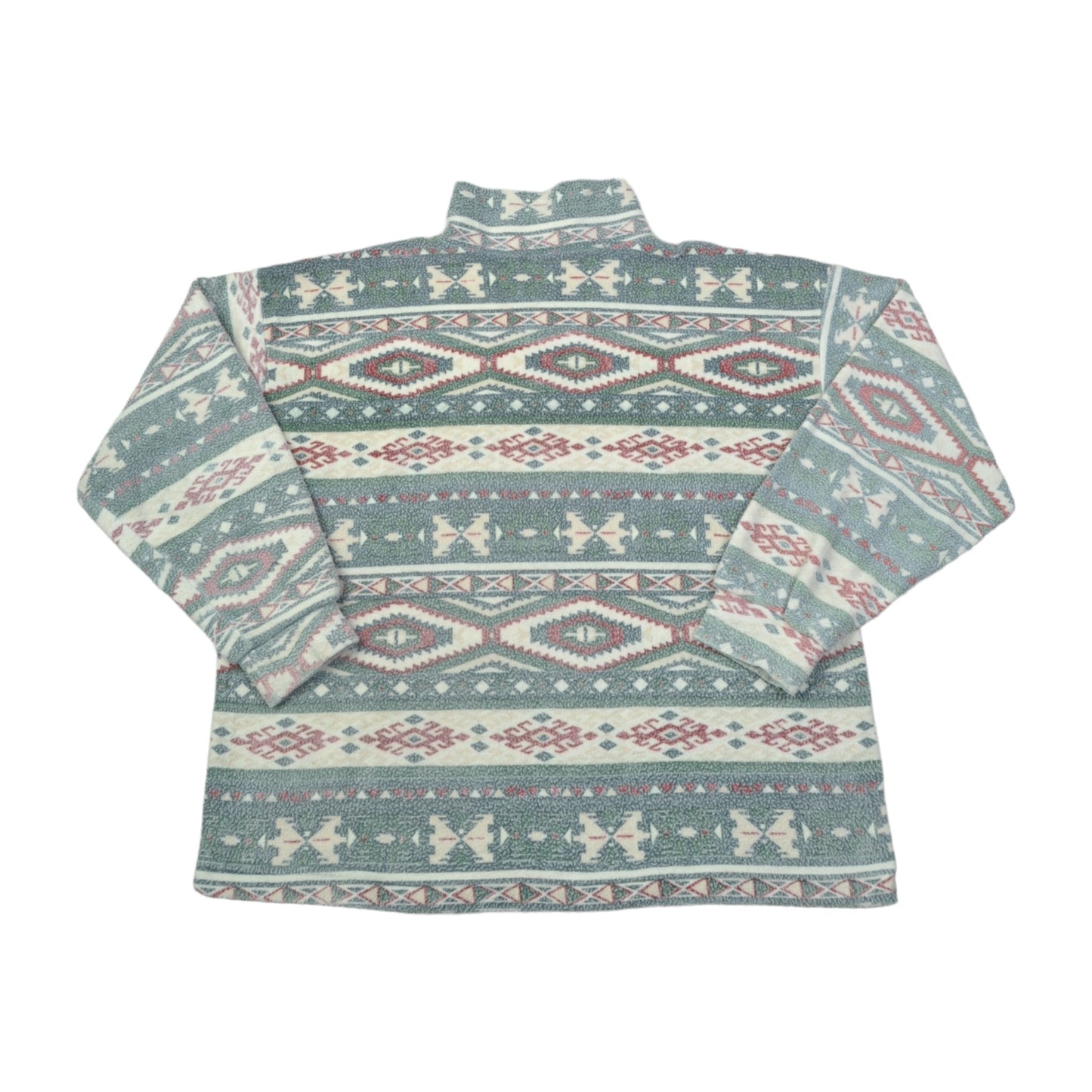 Vintage 1/4 Zip Fleece Retro Aztec Pattern Green Large