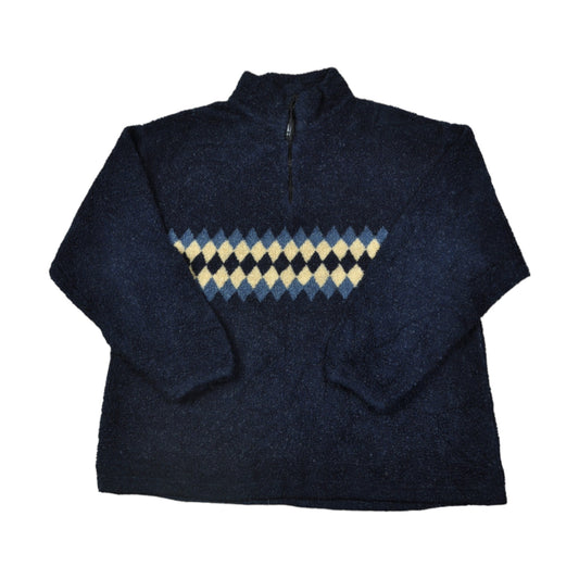 Vintage Fleece 1/4 Zip Retro Pattern Navy Large