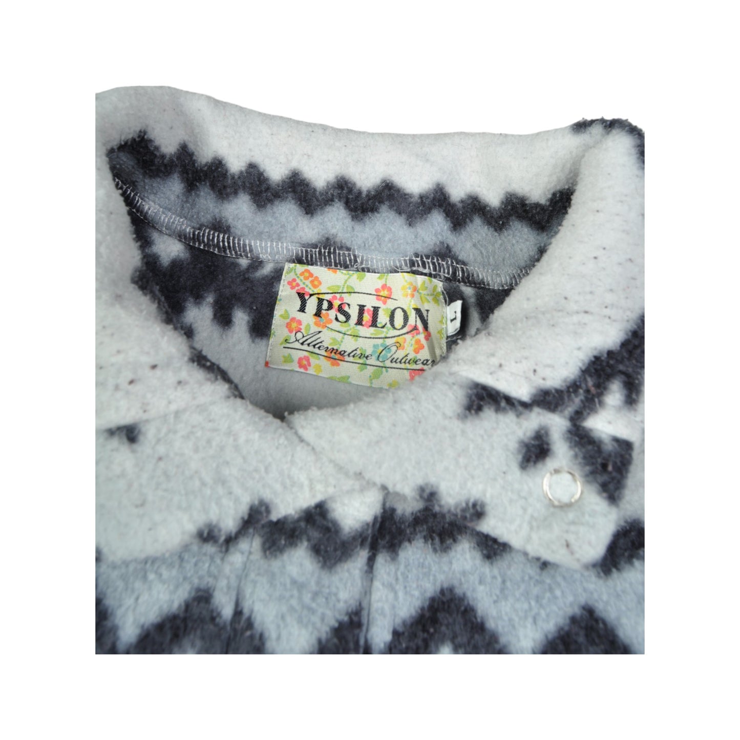 Vintage Fleece 1/4 Press Studs Retro Patterned Grey Ladies Large