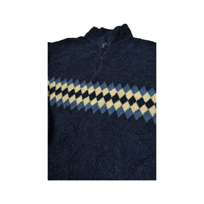 Vintage Fleece 1/4 Zip Retro Pattern Navy Large