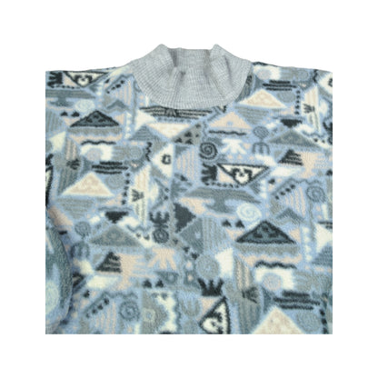 Vintage Fleece High Neck Retro Pattern Grey Small