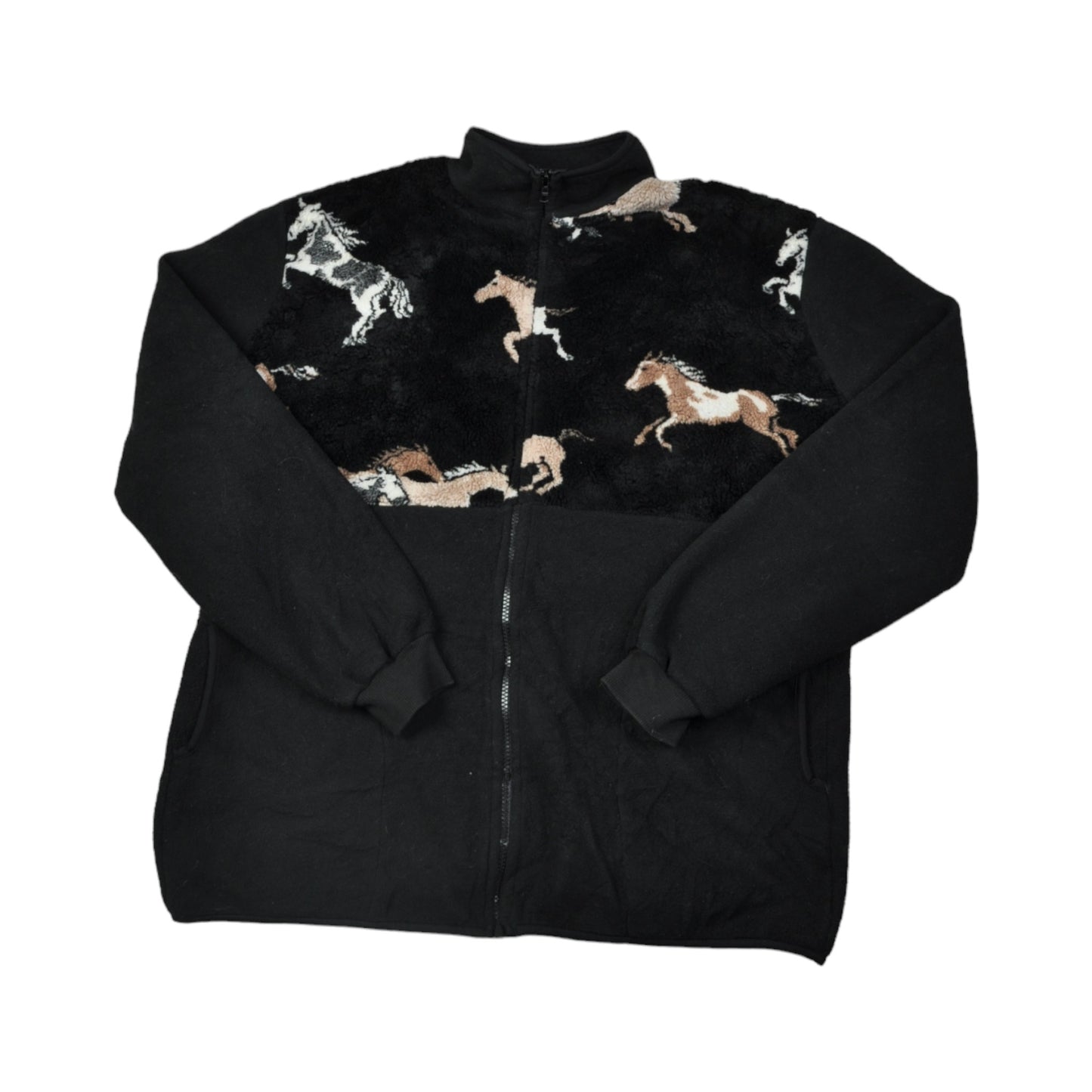 Vintage Fleece Jacket Horse Pattern Black Ladies Large