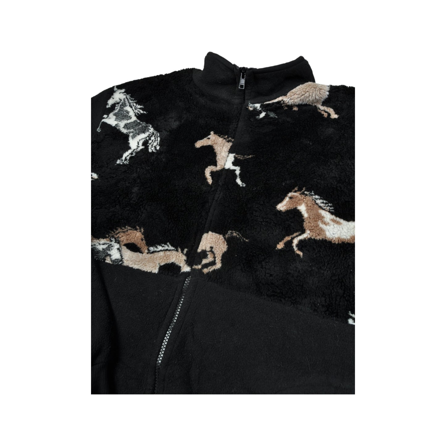 Vintage Fleece Jacket Horse Pattern Black Ladies Large