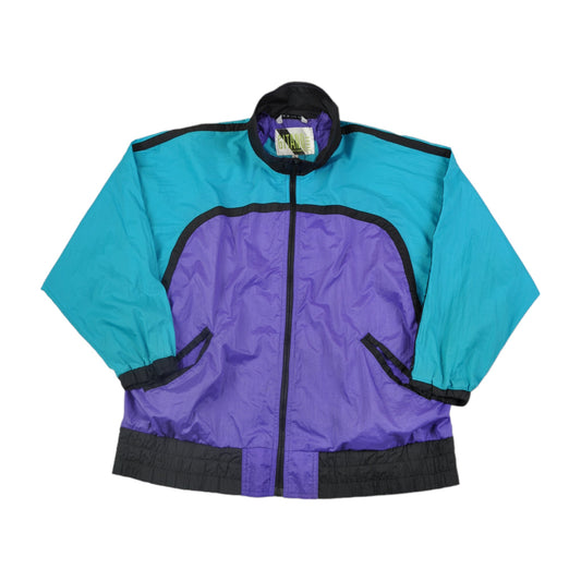 Vintage Shell Suit Windbreaker Jacket 80s Block Colour Purple/Blue Large