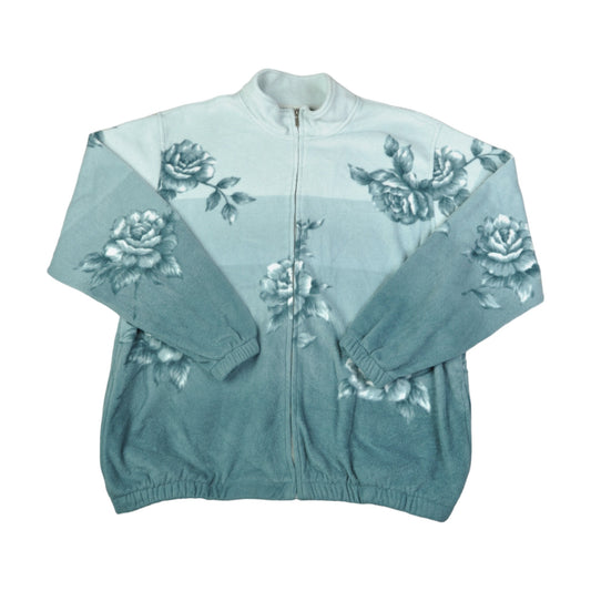 Vintage Fleece Jacket Flower Pattern Blue Ladies Large