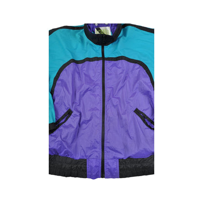 Vintage Shell Suit Windbreaker Jacket 80s Block Colour Purple/Blue Large