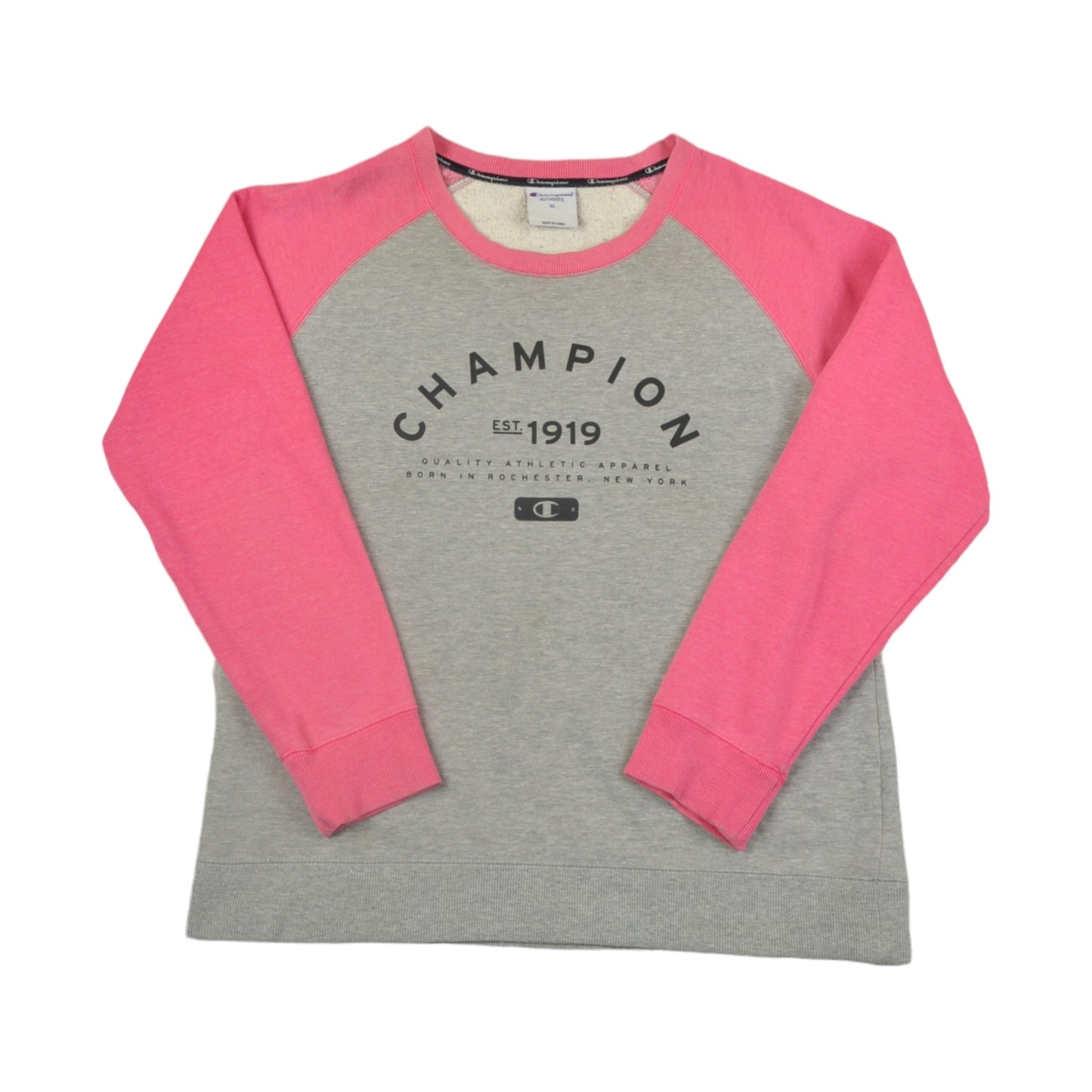 Vintage Champion Crew Neck Sweatshirt Grey/Pink Ladies XL