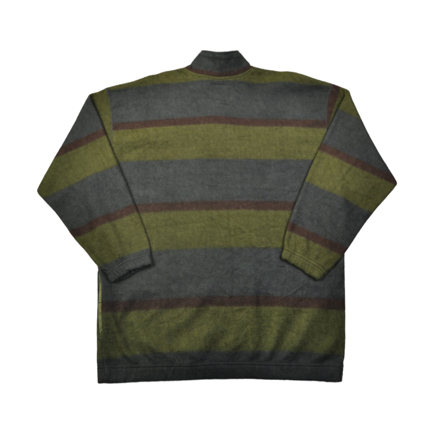 Vintage Fleece 1/4 Zip Retro Stripe Pattern Green Large