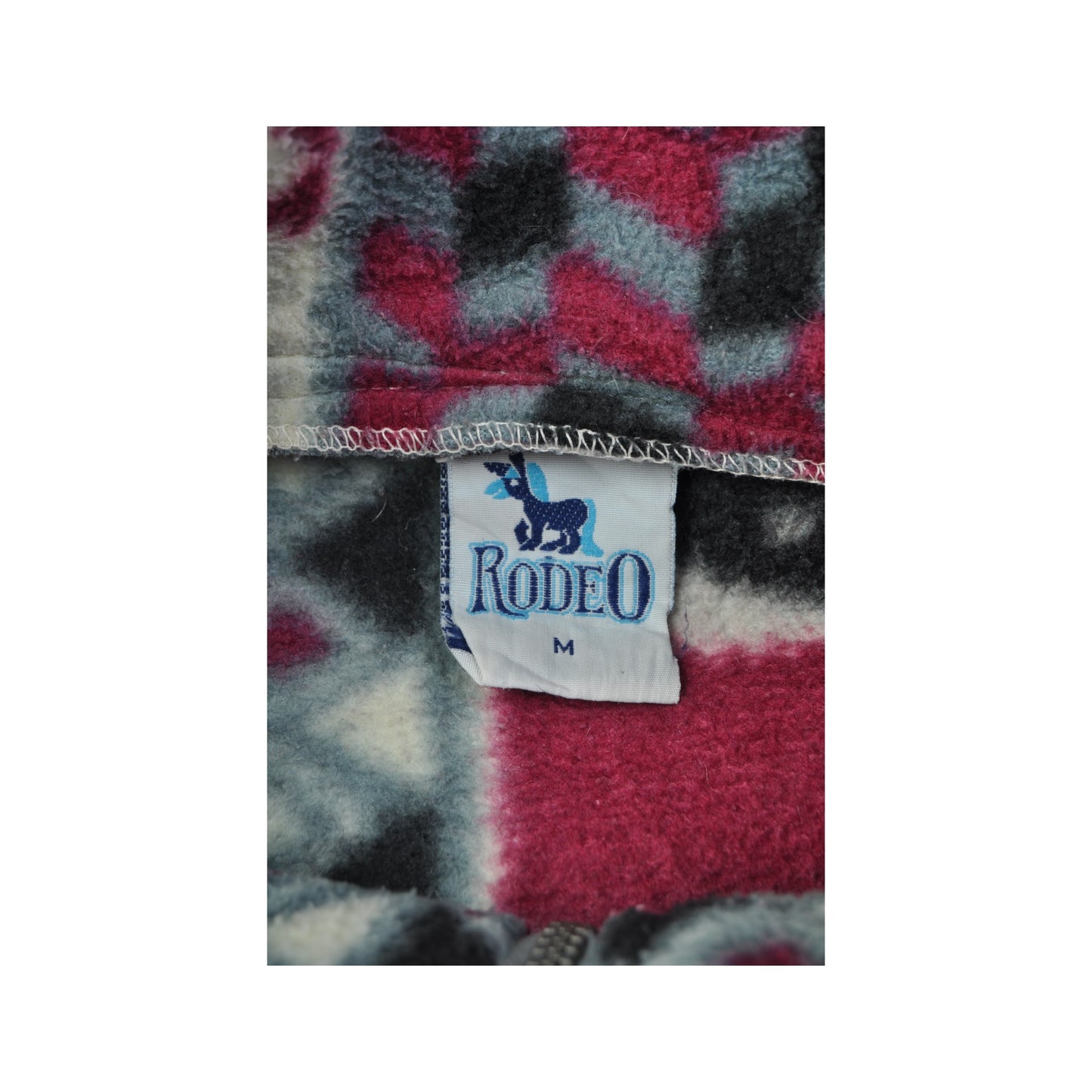 Vintage Fleece Jacket Retro Pattern Red Medium