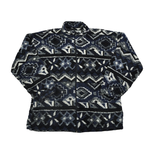 Vintage Fleece Jacket Retro Pattern Blue Medium