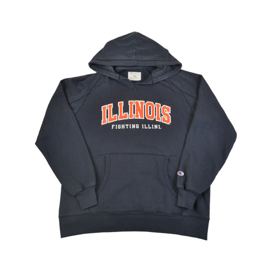 Vintage Champion Illinois Fight Illini Kapuzenpullover Sweatshirt Marine XL