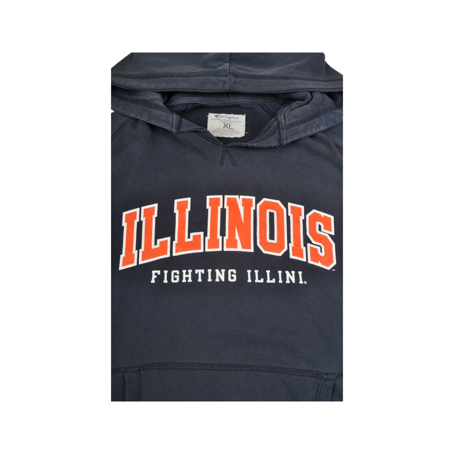 Vintage Champion Illinois Fight Illini Hoodie Sweatshirt Navy XL