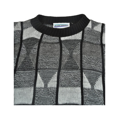 Vintage Knitted Jumper Retro Pattern Grey/Black Small