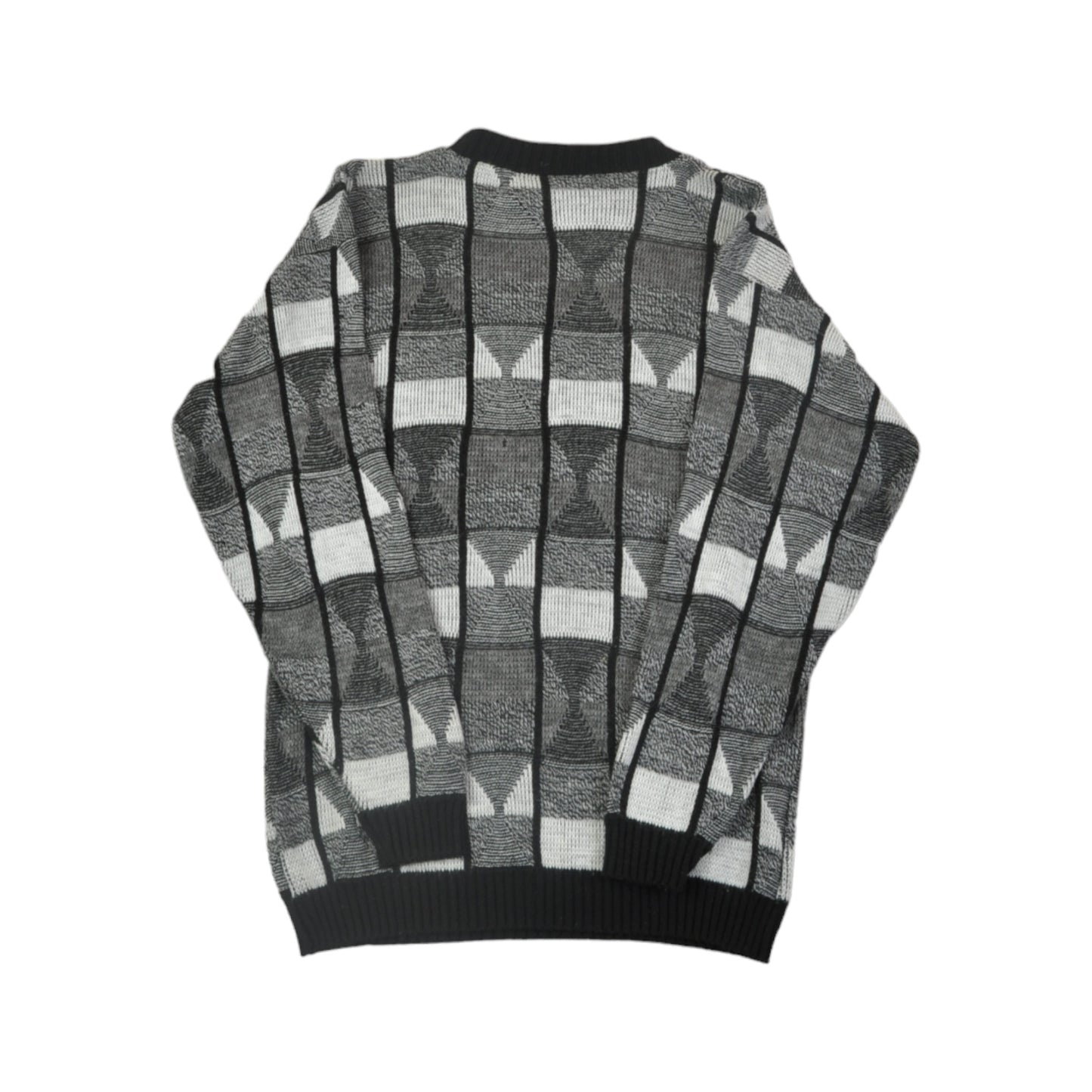 Vintage Knitted Jumper Retro Pattern Grey/Black Small