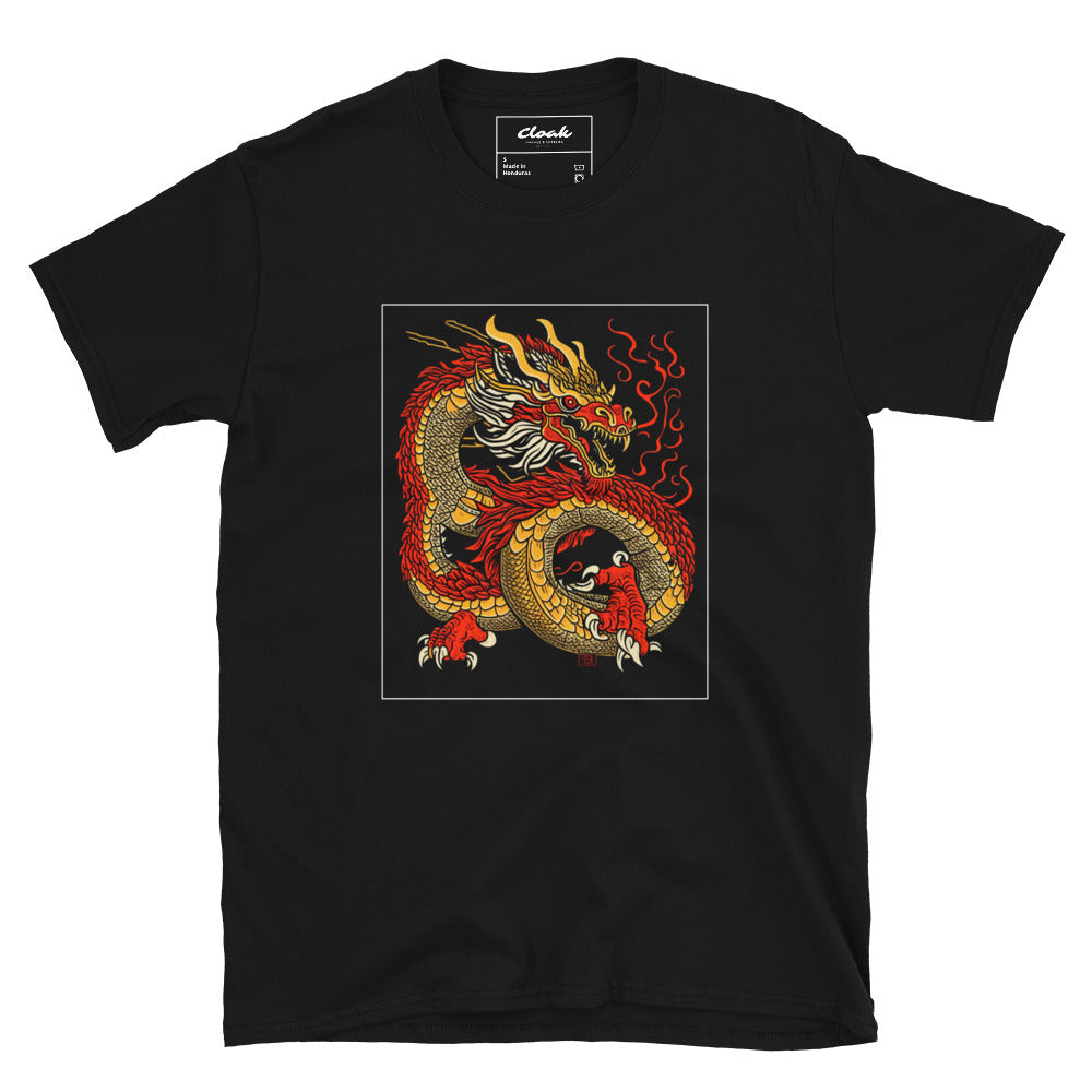 T-Shirt mit japanischem Drachen-Aufdruck, Schwarz (S-XXXL)