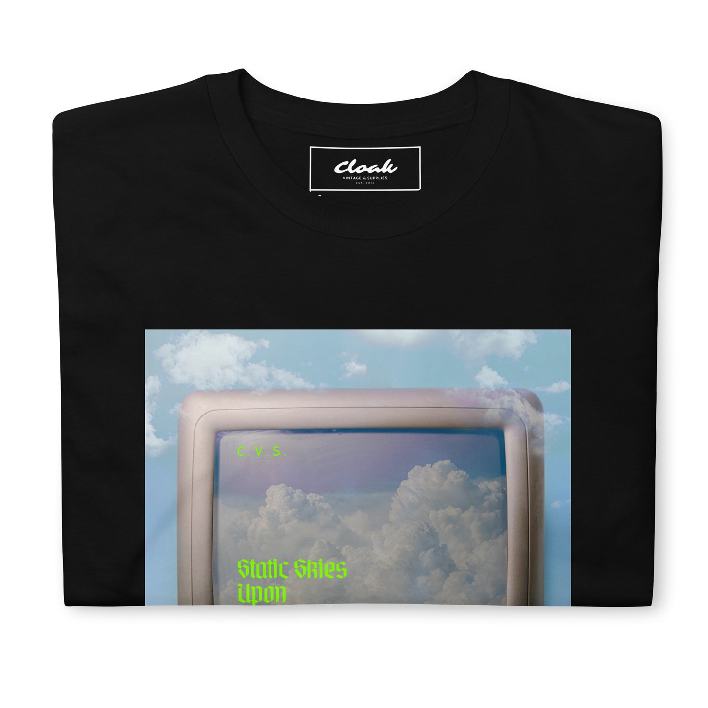 T-Shirt mit Aufdruck „Static Skies TV“ in Schwarz (S-XXXL)