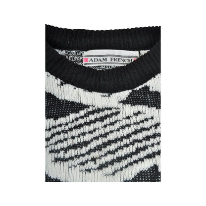 Vintage Knitted Jumper Retro Pattern White/Black Ladies Medium