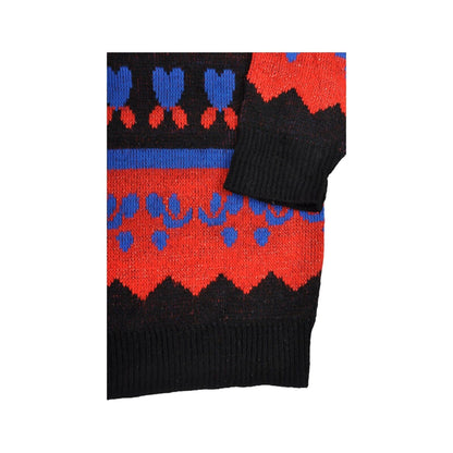 Vintage Knitted Jumper Retro Pattern Red/Blue Ladies Medium