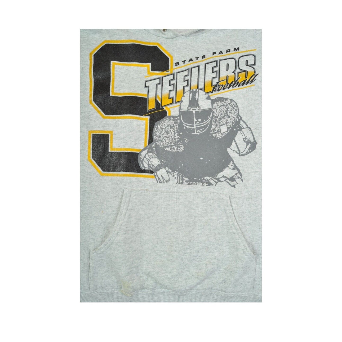 Vintage State Farm Steelers Football Hoodie Sweatshirt Grey Medium