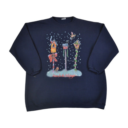 Vintage Christmas Sweatshirt Home for the Holidays Navy XL